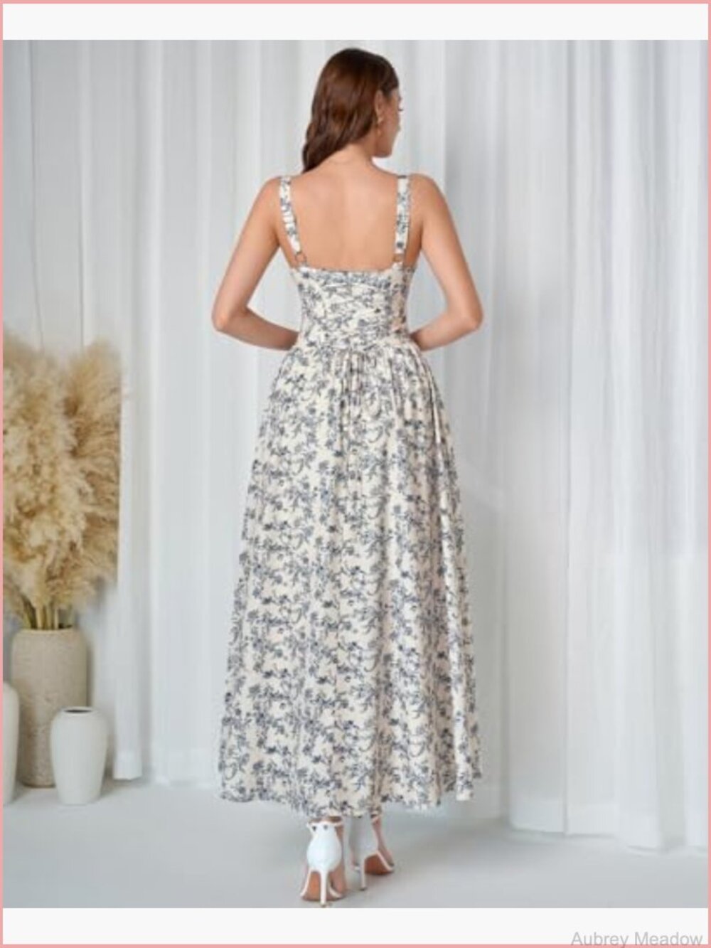 Floral Corset Wedding Guest Maxi Dress Flowy Lace Up Milkmaid Sundress with - Picture 3 of 6